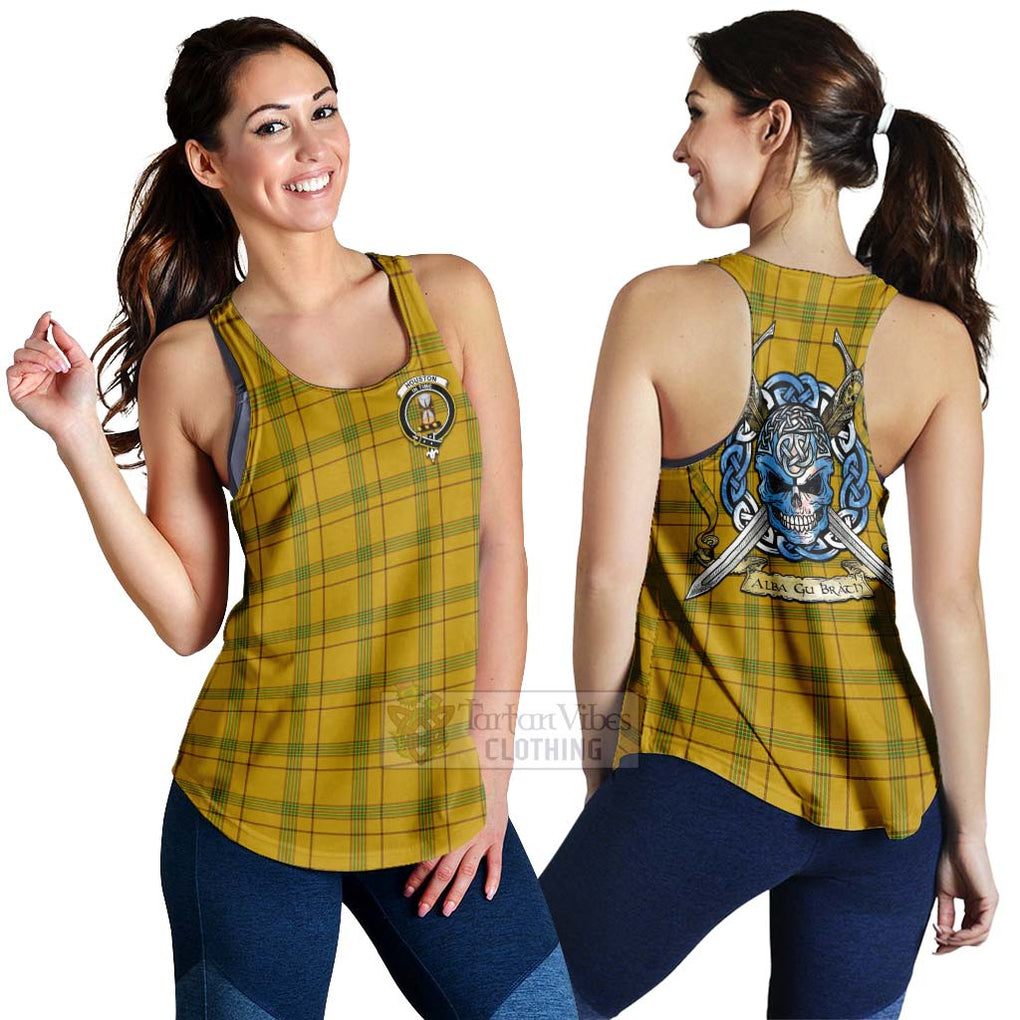 Houston Tartan Women's Racerback Tanks with Family Crest Celtic Skull Style 4XL - Tartan Vibes Clothing