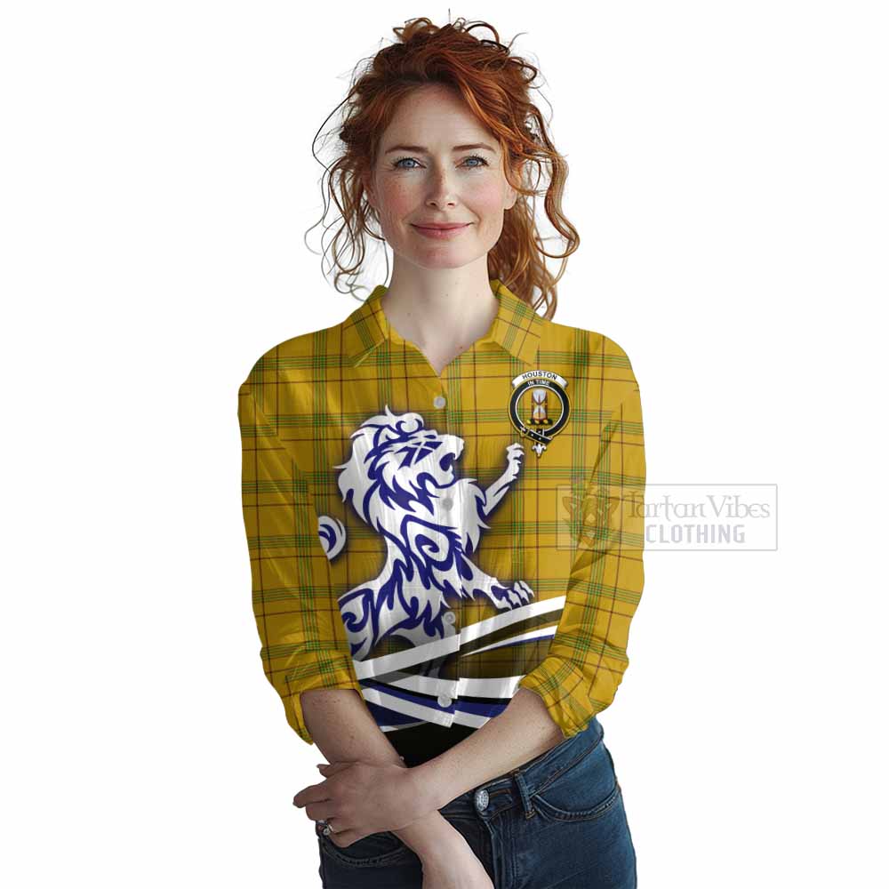 Houston Tartan Women's Casual Shirt with Alba Gu Brath Regal Lion Emblem Female - Tartan Vibes Clothing