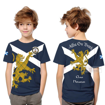 Houston Tartan Lion Rampant Kid T-Shirt Proudly Display Your Heritage with Alba Gu Brath and Clan Name Youth XL Size14 - Tartan Vibes Clothing