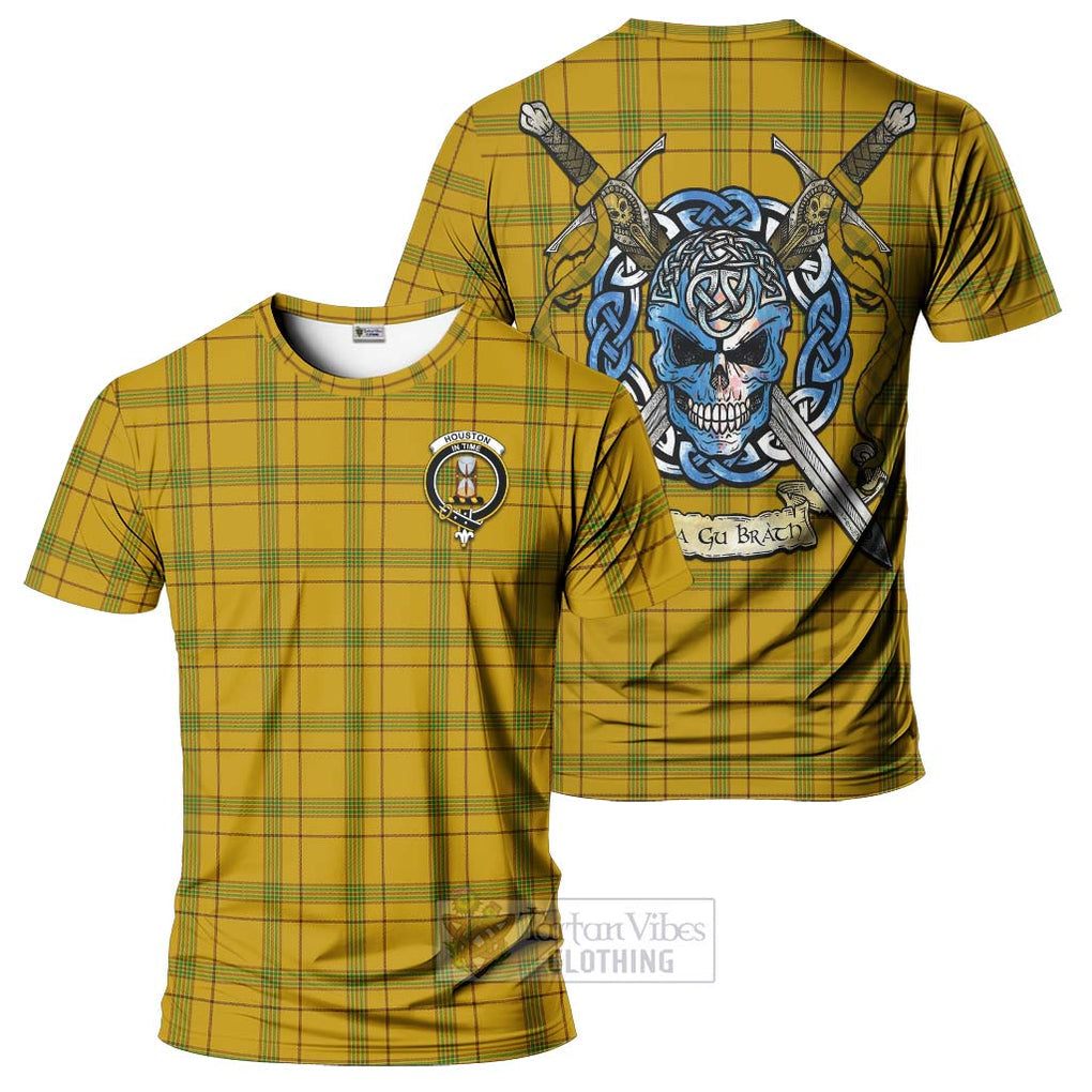 Houston Tartan T-Shirt with Family Crest Celtic Skull Style Kid's Shirt - Tartan Vibes Clothing