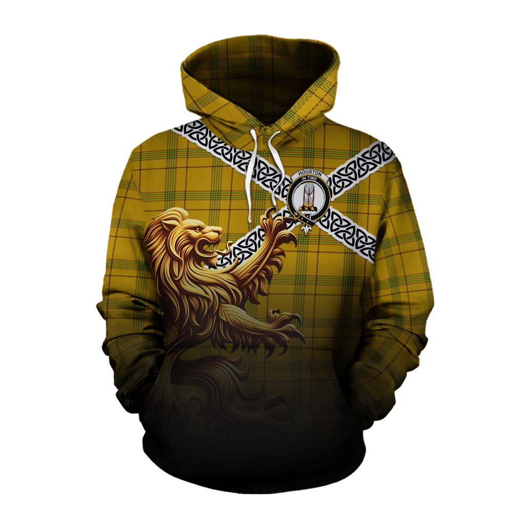 Houston Crest Tartan Cotton Hoodie with Golden Lion Emblem Celtic Style Pullover Hoodie XS - Tartan Vibes Clothing