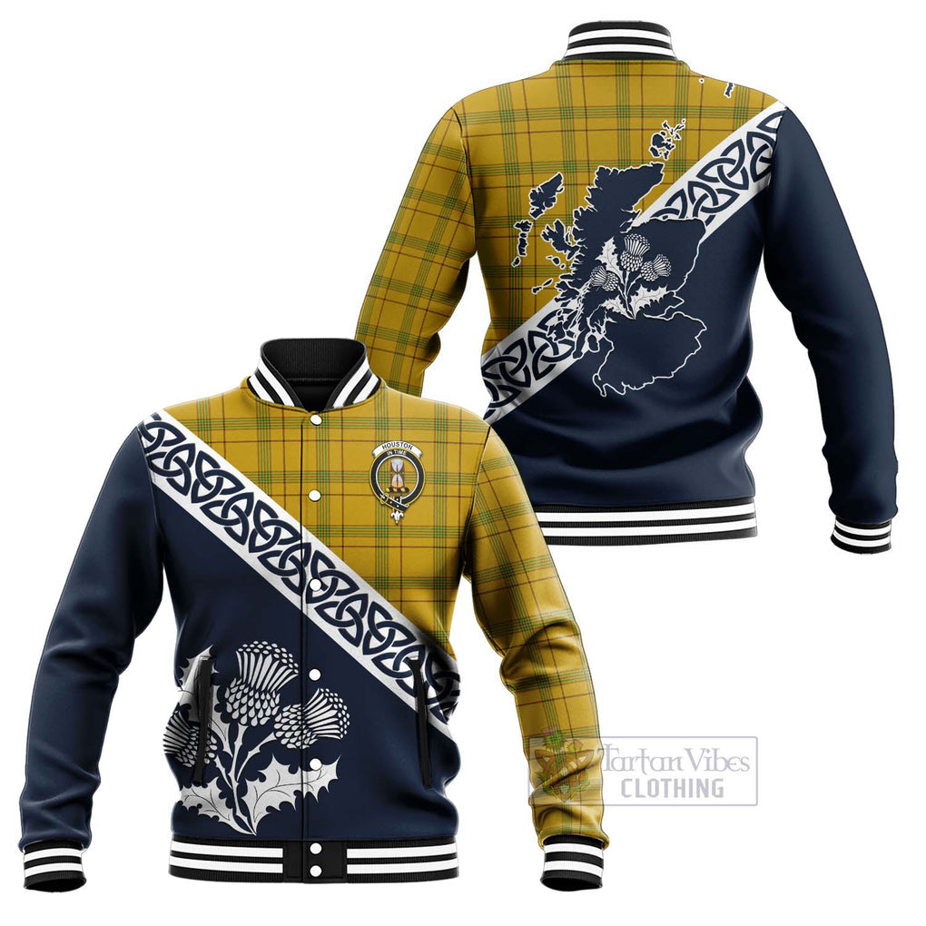 Houston Tartan Baseball Jacket Featuring Thistle and Scotland Map Unisex - Tartan Vibes Clothing