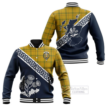 Houston Tartan Baseball Jacket Featuring Thistle and Scotland Map Unisex - Tartan Vibes Clothing