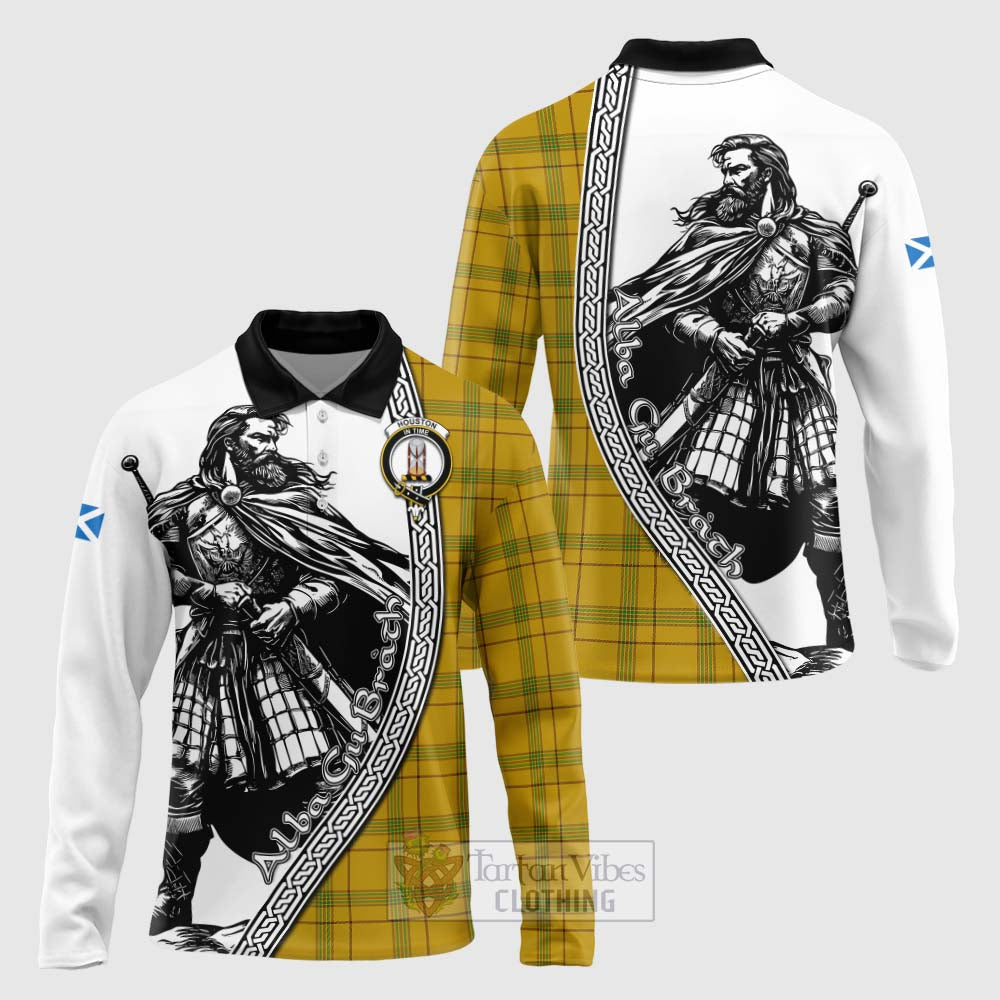 Houston Tartan Clan Crest Long Sleeve Polo Shirt with Highlander Warrior Celtic Style Unisex - Tartan Vibes Clothing