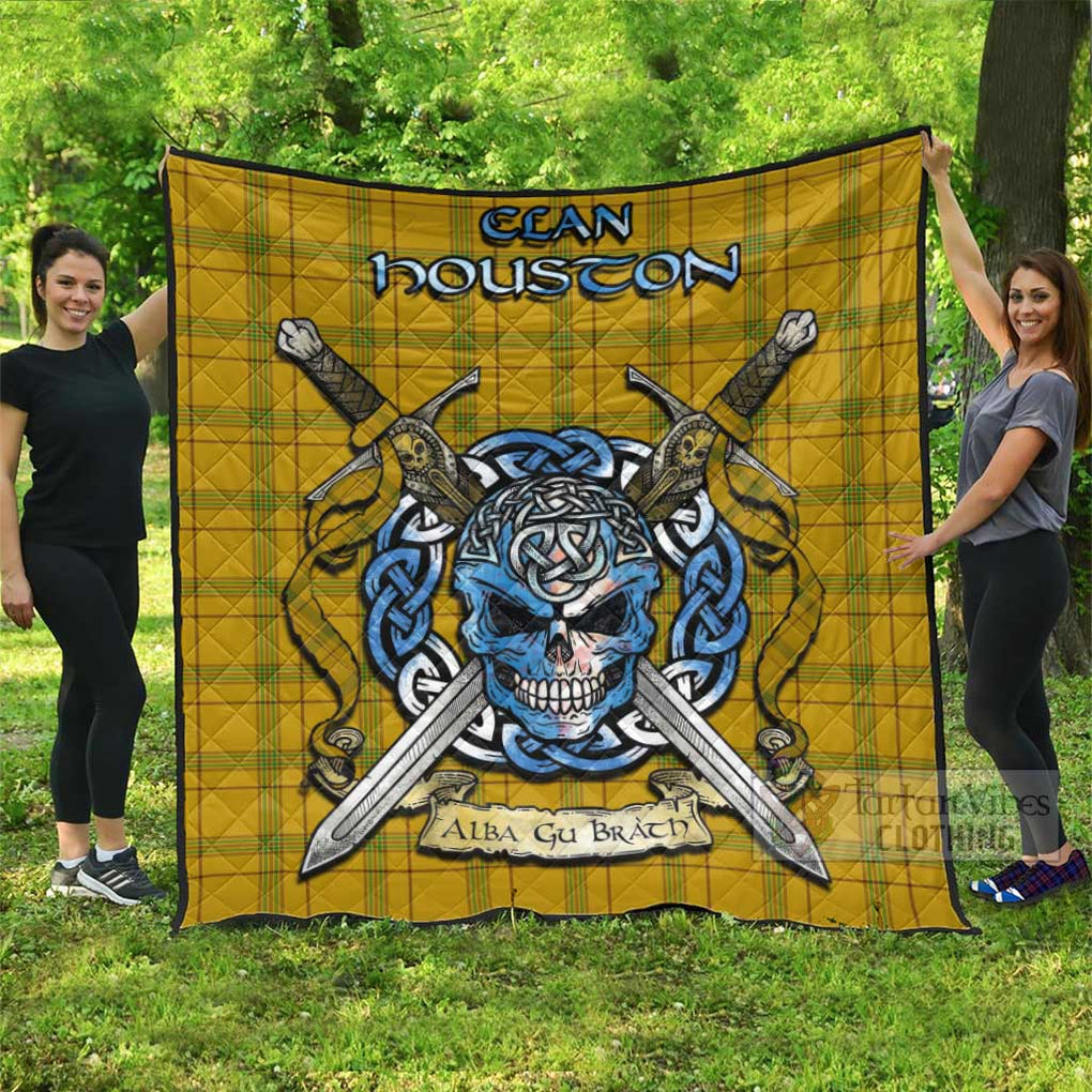 Houston Tartan Quilt with Celtic Skull Alba Gu Brath Style Super King Quilt 91" x 110" - Tartan Vibes Clothing