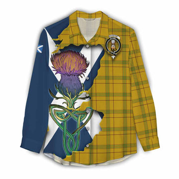 Tartan Vibes Clothing Houston Tartan Family Crest Women's Casual Shirt Scottish Thistle Celtic Inspired