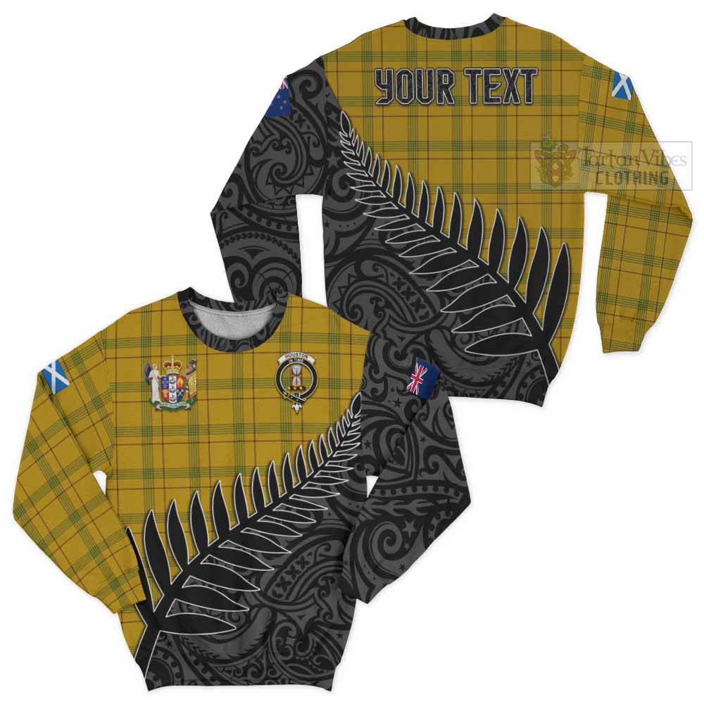 Houston Crest Tartan Sweatshirt with New Zealand Silver Fern Half Style Unisex - Tartan Vibes Clothing
