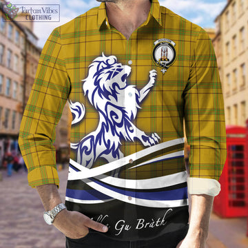Houston Tartan Long Sleeve Button Up Shirt with Alba Gu Brath Regal Lion Emblem