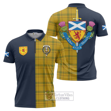 Houston Tartan Zipper Polo Shirt Alba with Scottish Lion Royal Arm Half Style Unisex - Tartan Vibes Clothing