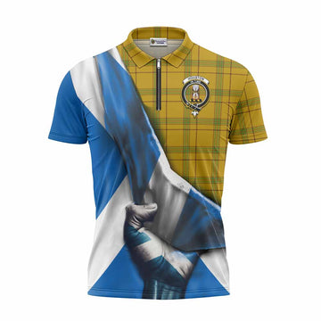 Houston Tartan Zipper Polo Shirt with Family Crest Scotland Patriotic Style Unisex - Tartan Vibes Clothing