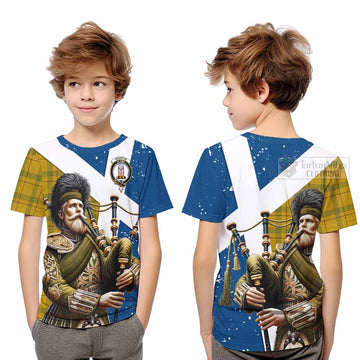 Houston Tartan Kid T-Shirt with Family Crest Scottish Bagpiper Vibes Youth XL Size14 - Tartan Vibes Clothing