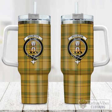 Houston Tartan Tumbler with Handle with Family Crest One Size 40 OZ - Tartan Vibes Clothing