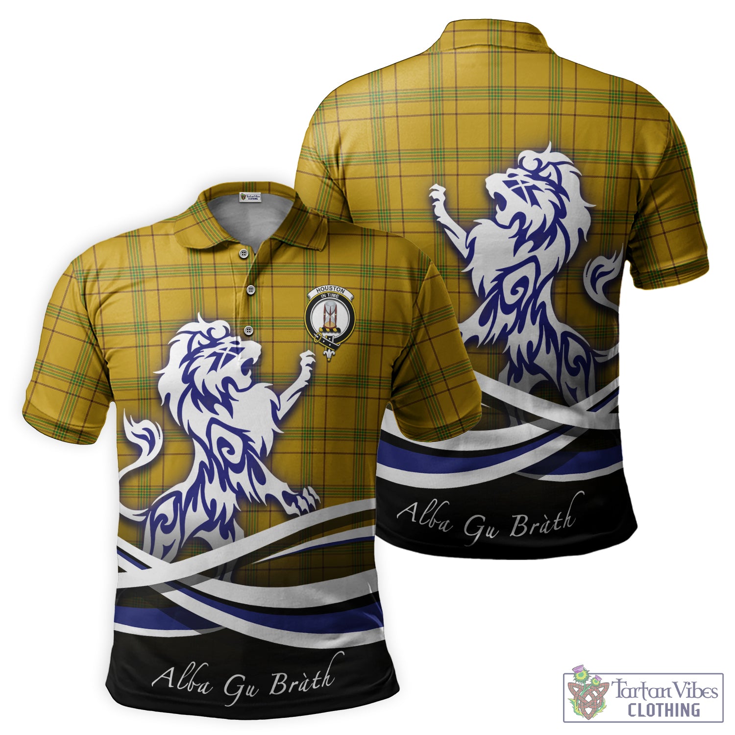 Houston Tartan Polo Shirt with Alba Gu Brath Regal Lion Emblem - Tartan Vibes Clothing