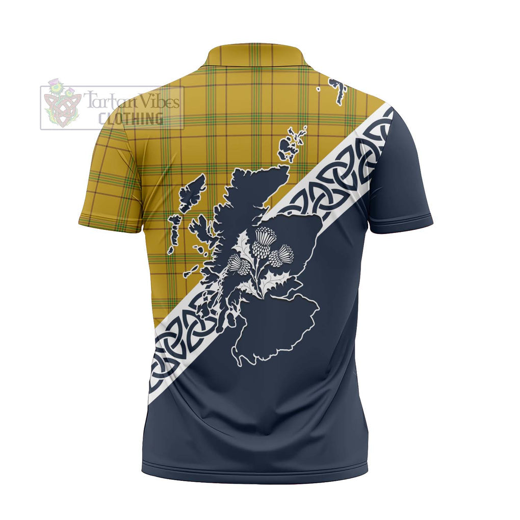 Houston Tartan Zipper Polo Shirt Featuring Thistle and Scotland Map - Tartanvibesclothing Store