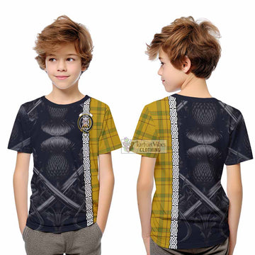 Houston Tartan Kid T-Shirt with Family Crest Cross Sword Thistle Celtic Vibes - Tartan Vibes Clothing
