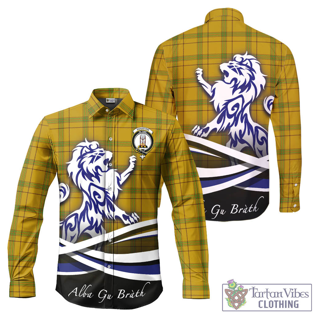 Houston Tartan Long Sleeve Button Up Shirt with Alba Gu Brath Regal Lion Emblem - Tartan Vibes Clothing