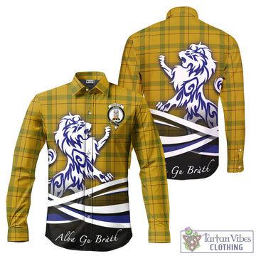 Houston Tartan Long Sleeve Button Up Shirt with Alba Gu Brath Regal Lion Emblem