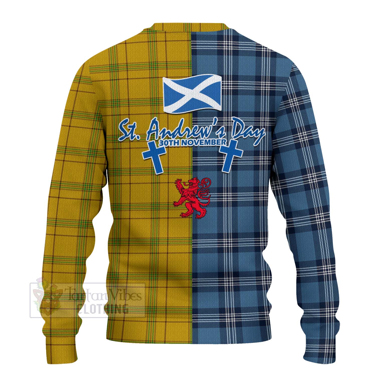 Houston Tartan Knitted Sweater Happy St. Andrew's Day Half Tartan Style - Tartan Vibes Clothing