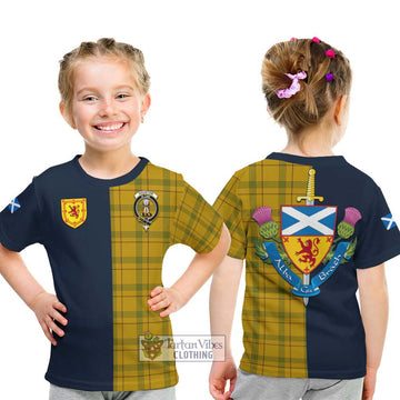 Houston Tartan Kid T-Shirt Alba with Scottish Lion Royal Arm Half Style - Tartan Vibes Clothing
