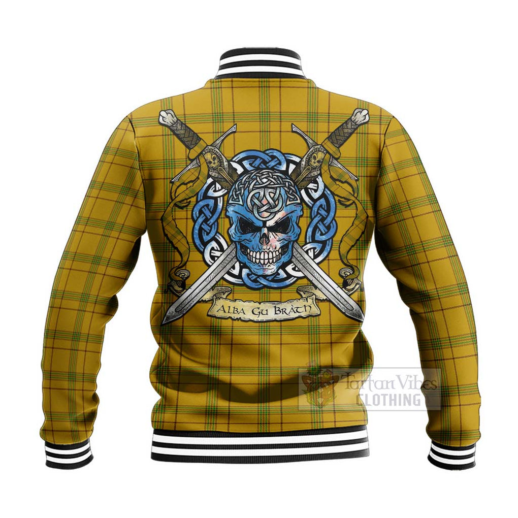 Houston Tartan Baseball Jacket with Family Crest Celtic Skull Style - Tartan Vibes Clothing