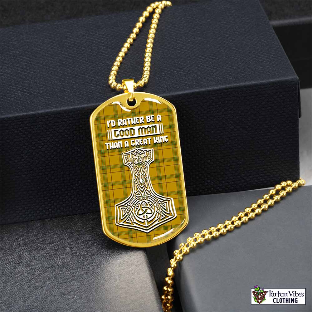 Houston Tartan Dog Tag Necklace Viking Mjolnir Style Gold No - Tartan Vibes Clothing