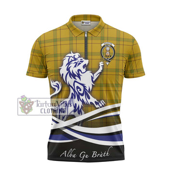 Houston Tartan Zipper Polo Shirt with Alba Gu Brath Regal Lion Emblem - Tartan Vibes Clothing