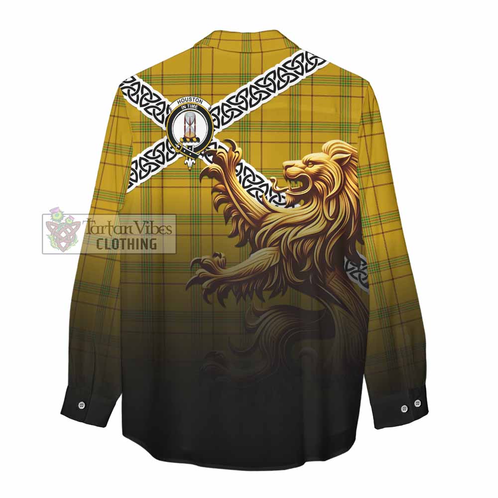 Houston Crest Tartan Women's Casual Shirt with Golden Lion Emblem Celtic Style - Tartan Vibes Clothing