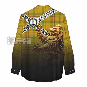 Tartan Vibes Clothing Houston Crest Tartan Women's Casual Shirt with Golden Lion Emblem Celtic Style