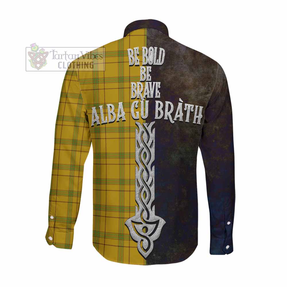 Houston Tartan Family Crest Long Sleeve Button Shirt Alba Gu Brath Be Brave Lion Ancient Style Men's Shirt - Tartan Vibes Clothing