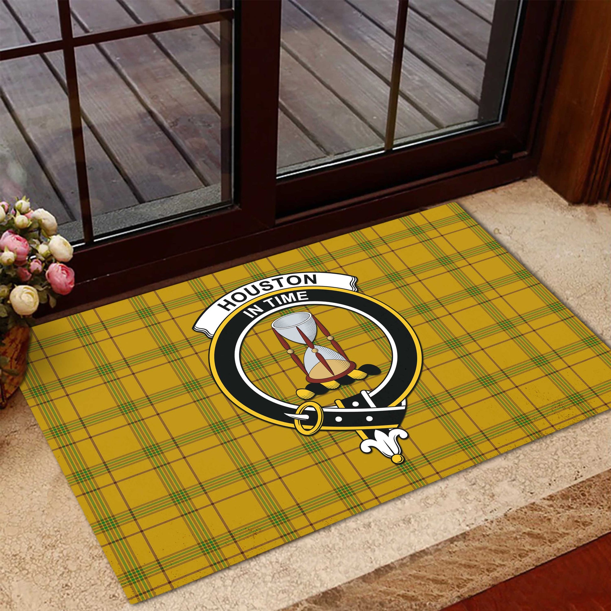 Houston Tartan Rubber Doormat with Family Crest - Tartan Vibes Clothing