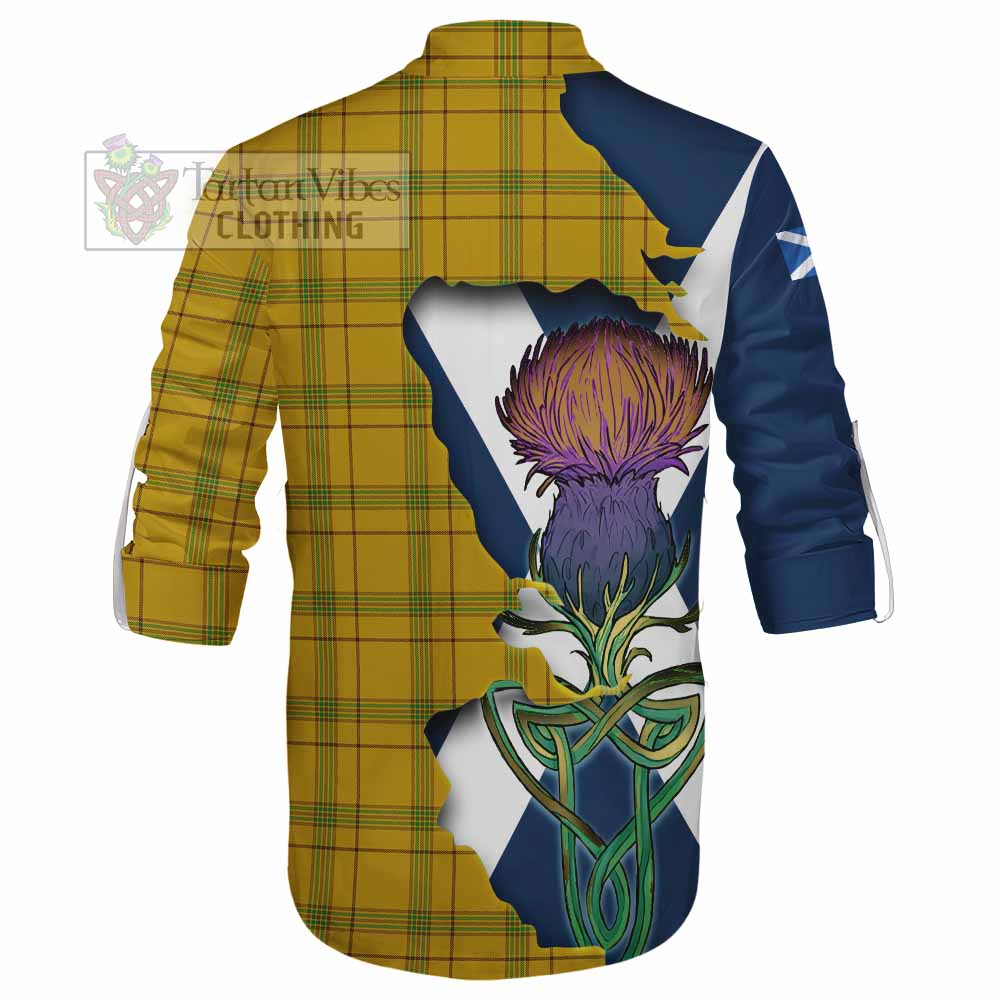 Houston Tartan Family Crest Ghillie Kilt Shirt Scottish Thistle Celtic Inspired - Tartan Vibes Clothing