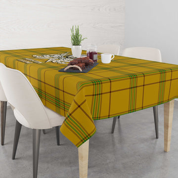 Houston Tartan Tablecloth with Clan Crest and the Golden Sword of Courageous Legacy