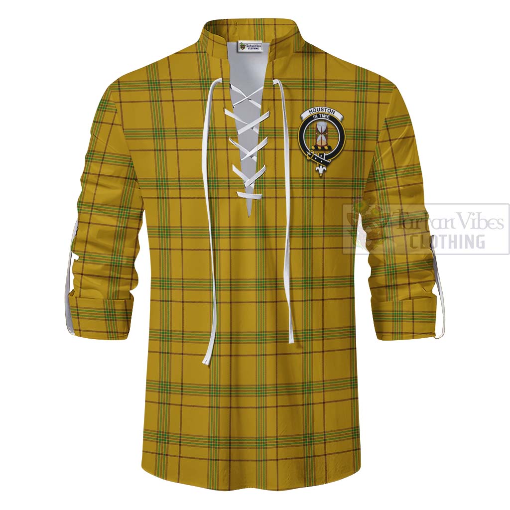 Houston Tartan Ghillie Kilt Shirt with Family Crest Celtic Skull Style - Tartan Vibes Clothing
