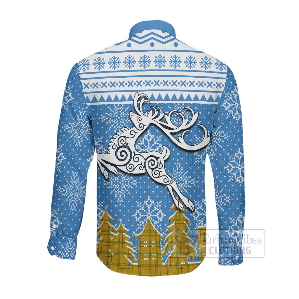 Houston Clan Christmas Long Sleeve Button Shirt Celtic Reindeer Style Men's Shirt - Tartan Vibes Clothing