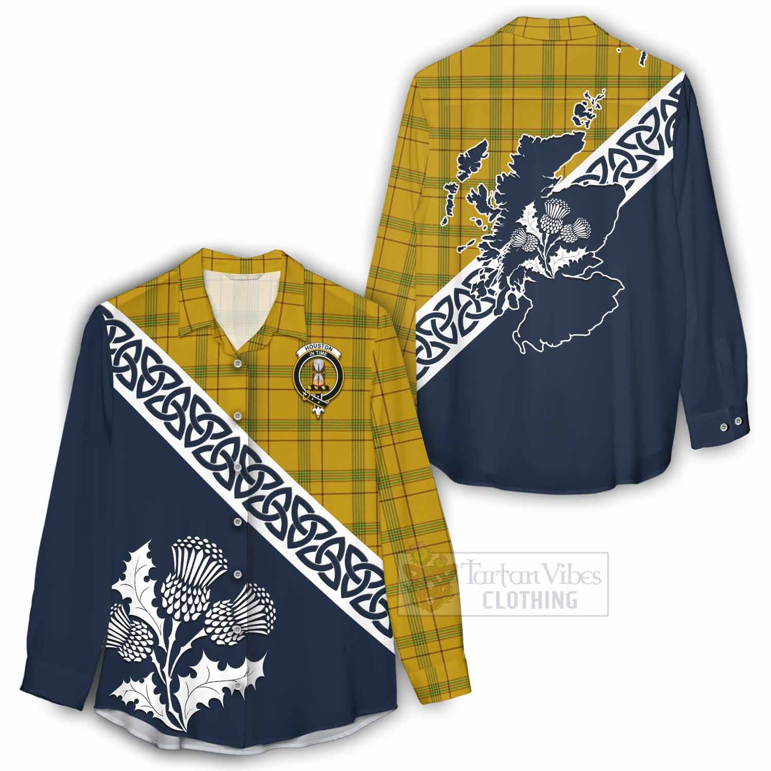 Houston Tartan Women's Casual Shirt Featuring Thistle and Scotland Map - Tartan Vibes Clothing