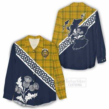 Houston Tartan Women's Casual Shirt Featuring Thistle and Scotland Map - Tartan Vibes Clothing