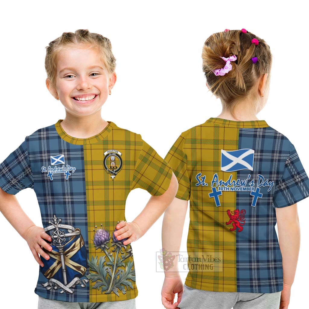 Houston Tartan Kid T-Shirt Happy St. Andrew's Day Half Tartan Style - Tartan Vibes Clothing