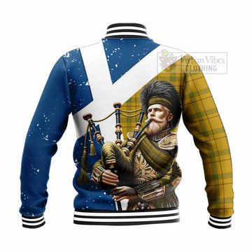 Houston Tartan Baseball Jacket with Family Crest Scottish Bagpiper Vibes - Tartan Vibes Clothing