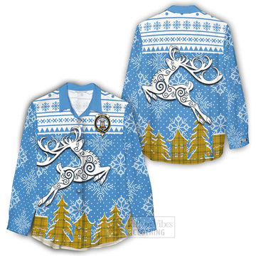 Houston Clan Christmas Women's Casual Shirt Celtic Reindeer Style - Tartan Vibes Clothing