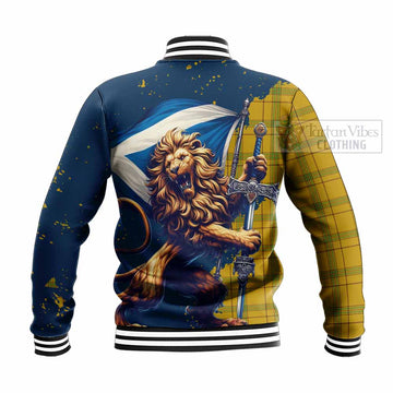 Houston Tartan Family Crest Baseball Jacket with Scottish Majestic Lion - Tartan Vibes Clothing