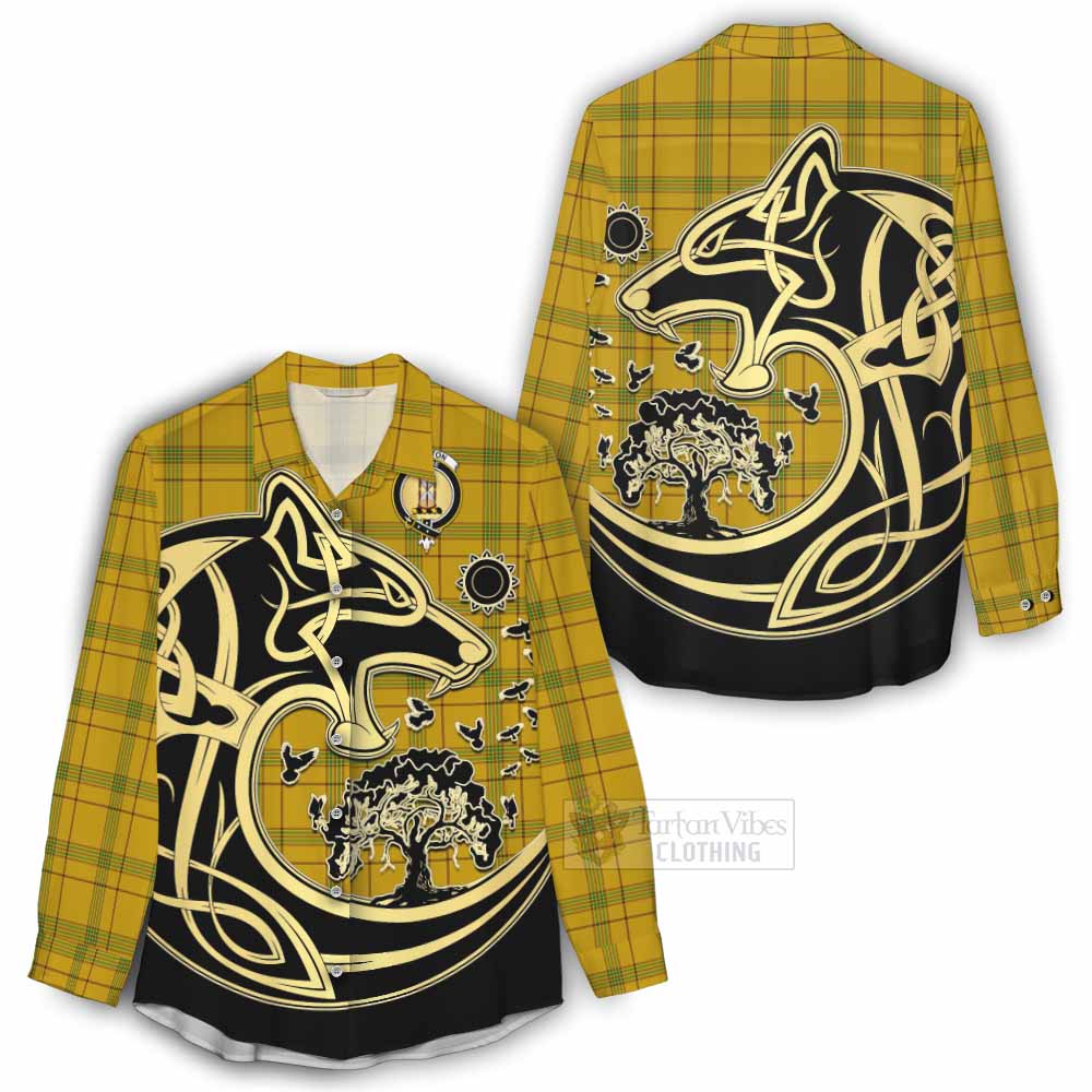 Houston Tartan Women's Casual Shirt with Family Crest Celtic Wolf Style - Tartan Vibes Clothing