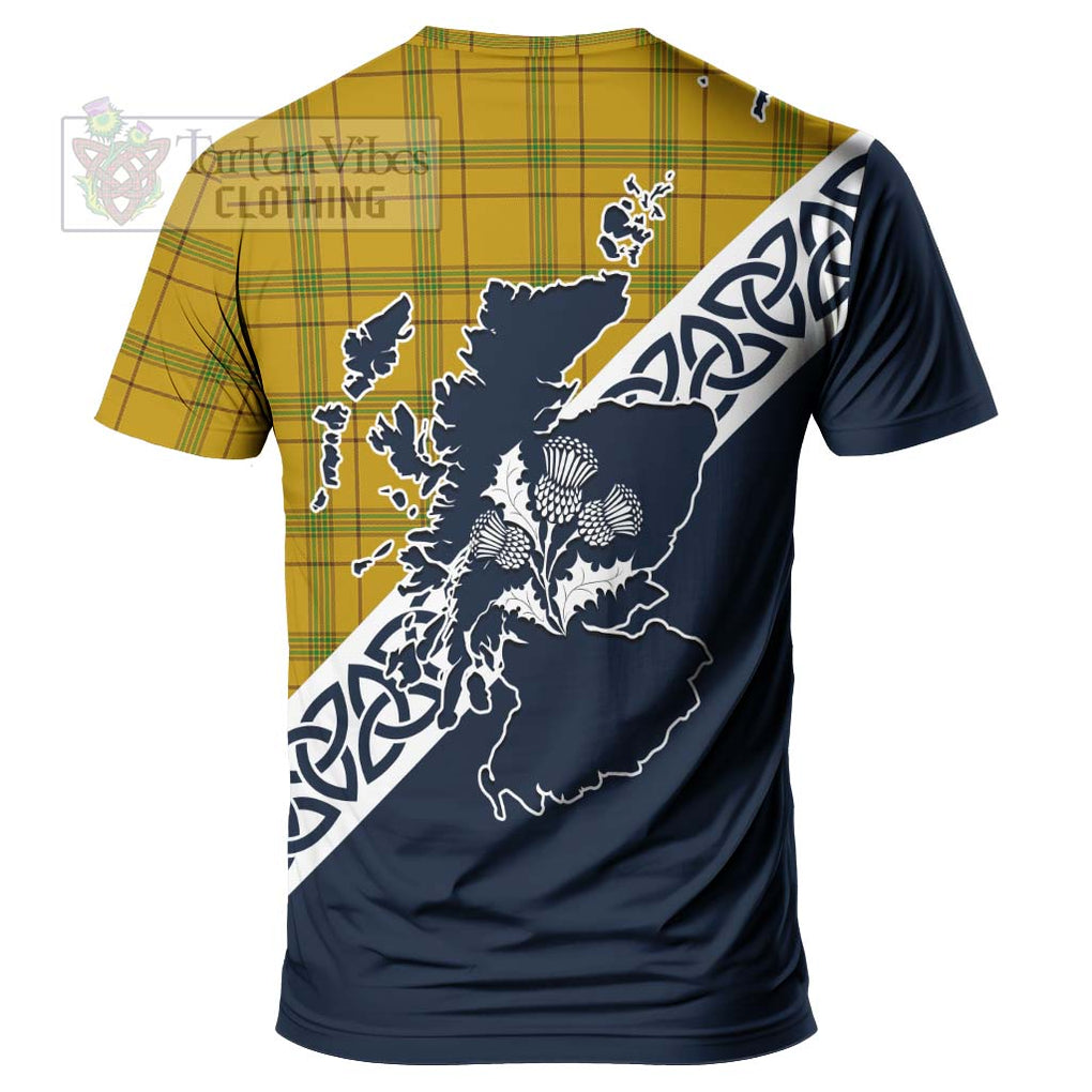 Houston Tartan T-Shirt Featuring Thistle and Scotland Map - Tartanvibesclothing Store