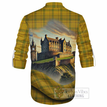 Houston Tartan Family Crest Ghillie Kilt Shirt with Scottish Ancient Castle Style - Tartan Vibes Clothing