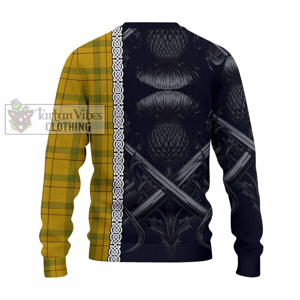 Houston Tartan Knitted Sweater with Family Crest Cross Sword Thistle Celtic Vibes - Tartan Vibes Clothing
