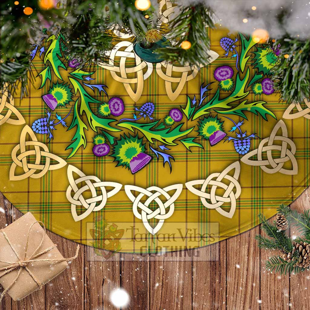 Tartan Vibes Clothing Houston Tartan Christmas Tree Skirt with Thistle Celtic Knot Style