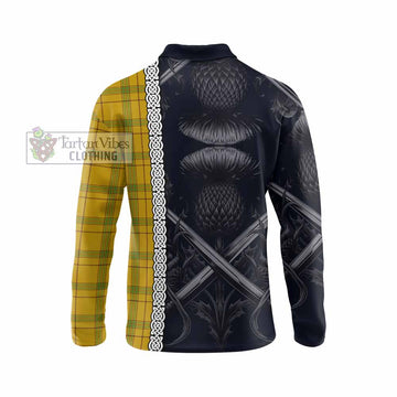 Houston Tartan Long Sleeve Polo Shirt with Family Crest Cross Sword Thistle Celtic Vibes - Tartan Vibes Clothing