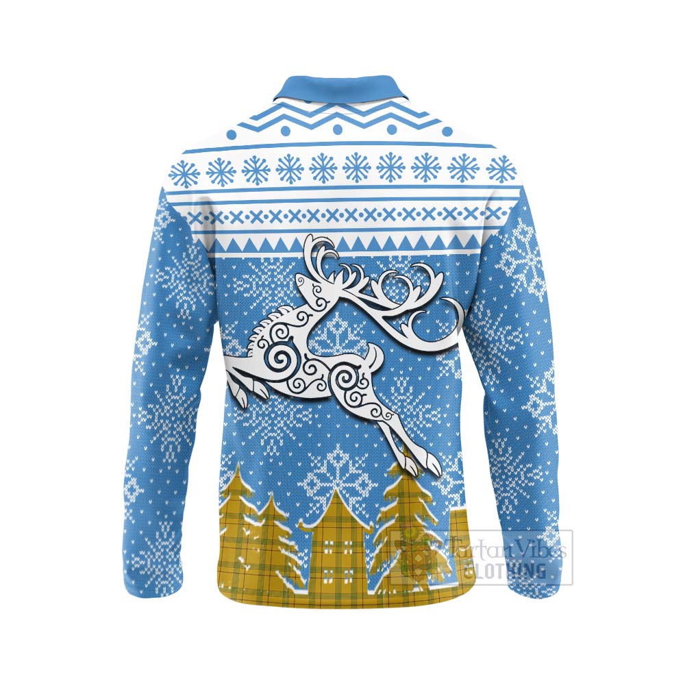 Houston Clan Christmas Long Sleeve Polo Shirt Celtic Reindeer Style - Tartan Vibes Clothing