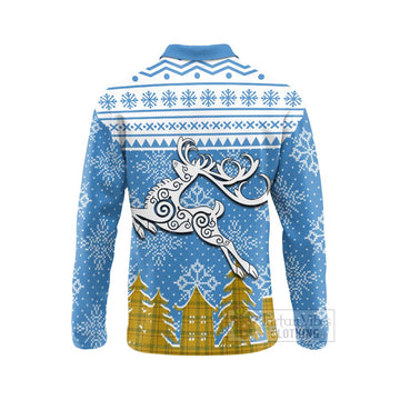Houston Clan Christmas Long Sleeve Polo Shirt Celtic Reindeer Style - Tartan Vibes Clothing
