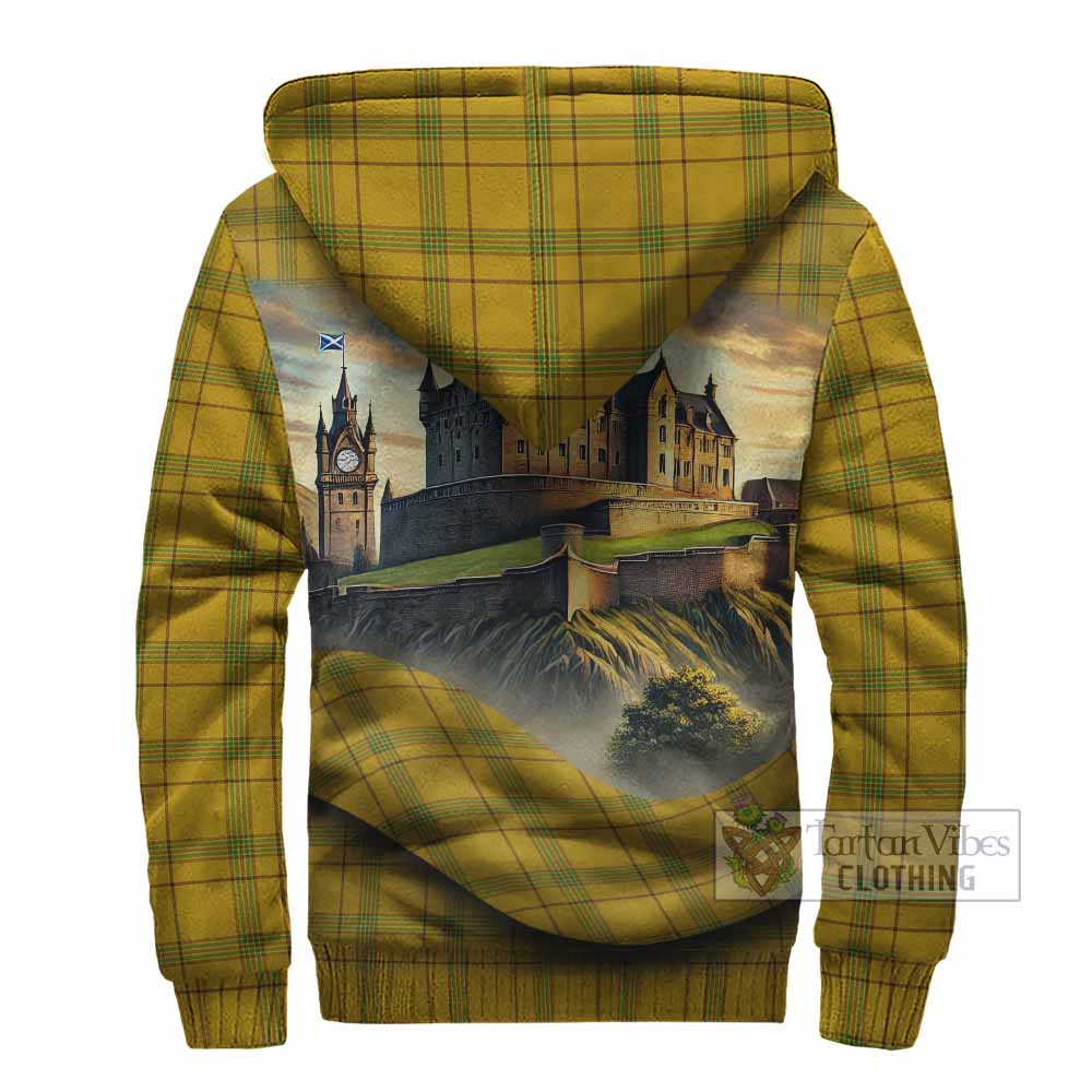 Houston Tartan Family Crest Sherpa Hoodie with Scottish Ancient Castle Style - Tartan Vibes Clothing