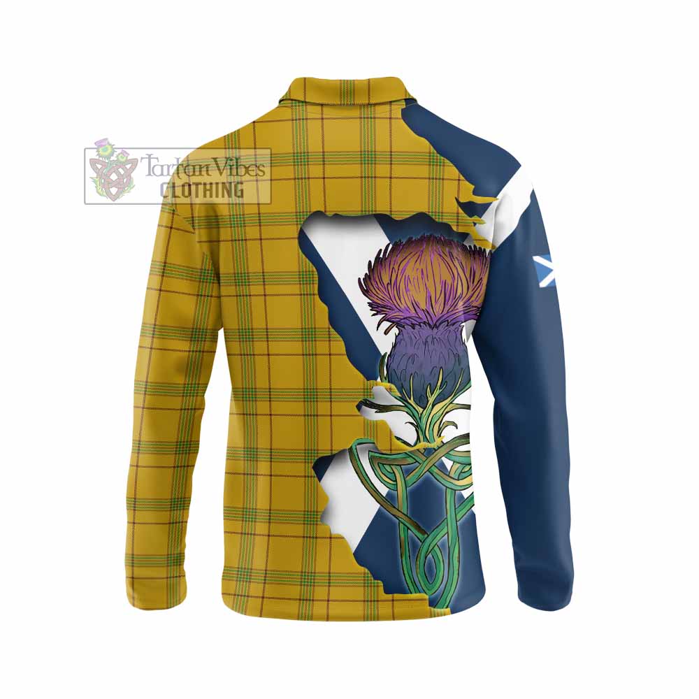 Houston Tartan Family Crest Long Sleeve Polo Shirt Scottish Thistle Celtic Inspired - Tartan Vibes Clothing